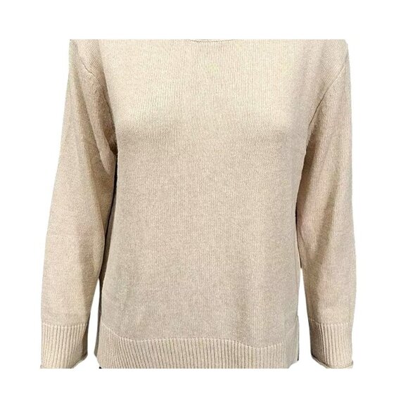 Ella Moss XL Crew Neck Soft Knit Pullover Sweater Long Sleeve High-Low Top Tan - Picture 4 of 4